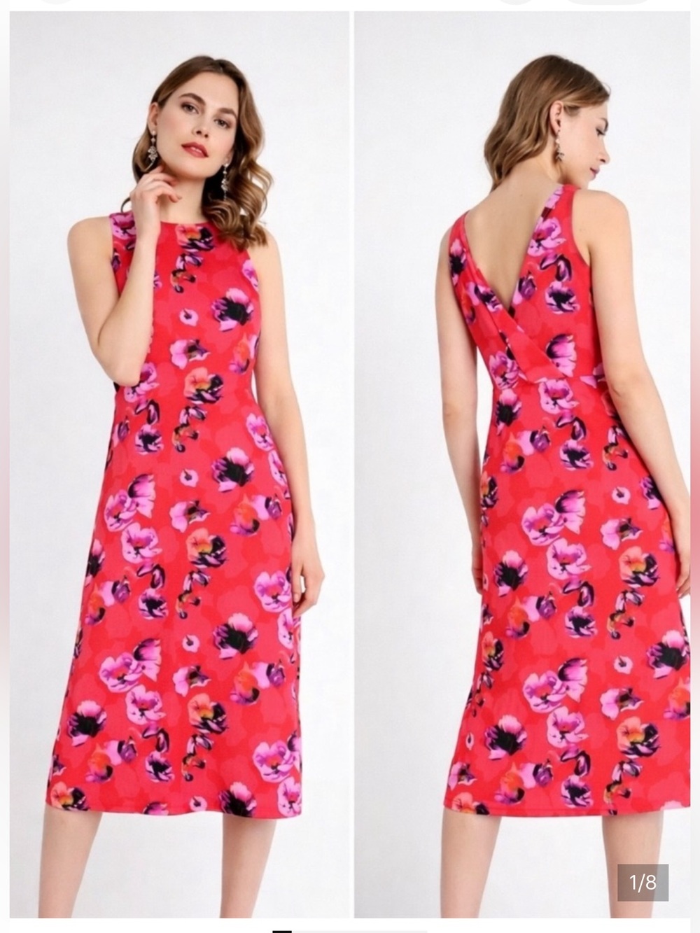 Banana Republic Red Floral Sheath Midi Dress
